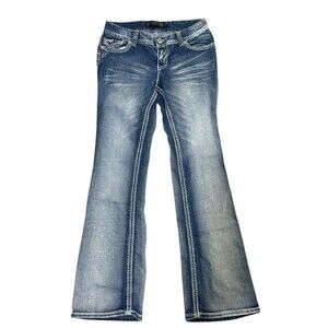 Twentyone Black By Rue 21 Regular Jeans Size 9/10 Blue Rhinestone Zipper